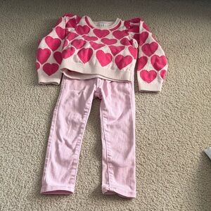 Janie and Jack Pink Heart and old navy pants Matching Set